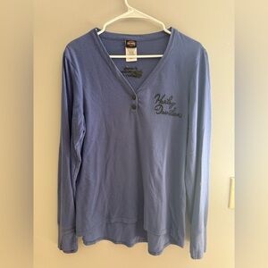 Harley Davidson Long Sleeve Henley Shirt Women’s SZ XL Periwinkle Blue MO Casual